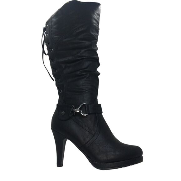 Top Moda Designer Womens NEW Tall Black Leather Boots w/3" Heels - sz. 7 - Picture 1 of 4